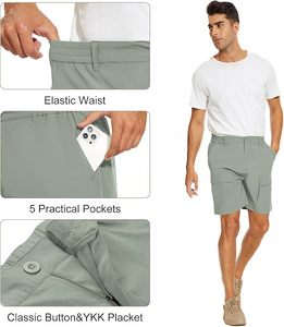 Shorts de sport pour homme en toile de coton/élasthanne bleu marine uni, à séchage rapide, anti-plis, respirant, protection UV, avec poches et taille élastique - Product Image 2
