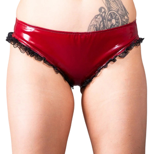 Culottes hipster en nylon rouge pour femmes, taille mi-haute, sans couture, avec bordure en dentelle, couleur unie sexy - Product Image 2