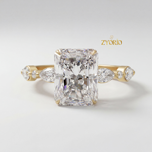 Bague de fiançailles et de mariage en diamant de laboratoire taille Radiant 2,47 carats avec diamants latéraux taille Marquise, en argent 925, bague de luxe pour soirée - Product Image 6