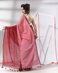 KV <b>Red</b> Cotton Stripes Pattern Sequined Work Saree With Unstitched <b>Blouse</b> - Product Image 4