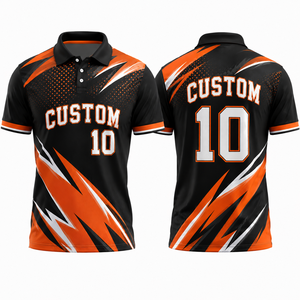 Custom Geometric Pattern Men's <b>Polo</b> Shirt Short Sleeve Black <b>Orange</b> White Digital Printed Sporty Quick Dry Team Uniform Apparel - Product Image 1