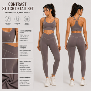 Ensemble de yoga pour femmes, leggings taille haute, soutien-gorge de sport, ensemble deux pièces, vêtements de sport, yoga, fitness, course à pied, entraînement - Product Image 6