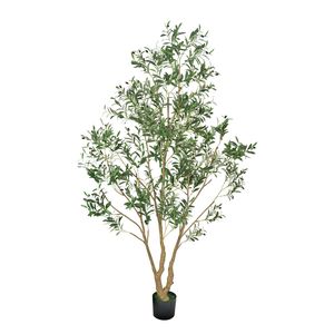 8FT Tall <b>Artificial</b> Olive <b>Tree</b> with Realistic Green Leaves & Fruits Black Pot Natural Wood Trunk Indoor & <b>Outdoor</b> Applicable - Product Image 1