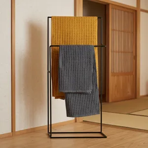 Minimalist Metal <b>Towel</b> Rack Standing Double Tier Matte Black Bathroom Storage Holder Durable <b>Waffle</b> <b>Towel</b> Organizer - Product Image 5