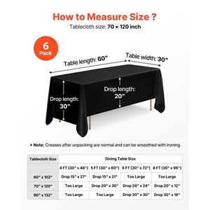 Set di 6 Tovaglie Rettangolari Nere 70 X 120 Pollici, Riutilizzabili, Lavabili in Lavatrice, Resistenti alle Pieghe - Product Image 5