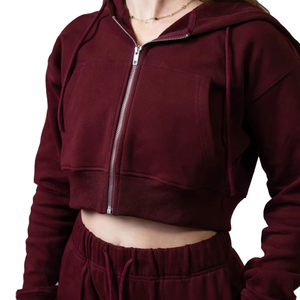 Sweat-shirts à capuche zippés d'hiver de haute qualité, coupe courte, personnalisables, avec logo personnalisé, pour femmes. - Product Image 1