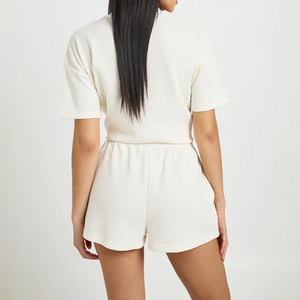 Conjunto de 2 Piezas de Camiseta y Pantalones Cortos Térmicos de Invierno para Mujer, Tejido de Punto Tipo Waffle, Transpirable, con Parches Vintage, Ropa de Estar por Casa - Product Image 2