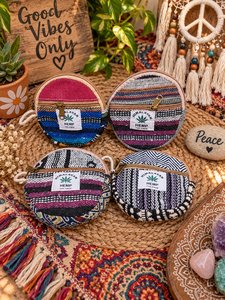 HIMALAYAN HEMP Mini Coin Purses Handmade Geometric Pattern Bohemian Style Zipper Closure Unisex Canvas <b>Wallets</b> - Product Image 6