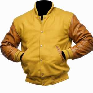 Chaqueta Varsity de Cuero Genuino y Lona con Cuello Alto, Ecológica, Clásica, Estilo Universitario, Chaqueta de Béisbol Resistente - Product Image 1