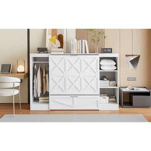 Lit Murphy double blanc avec étagères pratiques au chevet et armoire intégrée - Product Image 5