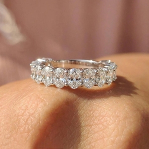 Drop Shipping <b>925</b> Solid <b>Silver</b> Engagement Gold Plated IGI Certified Bridal Wedding <b>Ring</b> Jewelry Oval Moissanite Eternity Band - Product Image 2