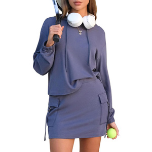 Conjunto de Sudadera con Capucha para Mujer, Diseño Asimétrico de Color Sólido con Bolsillos, Conjunto Casual de Dos Piezas para Primavera - Product Image 2