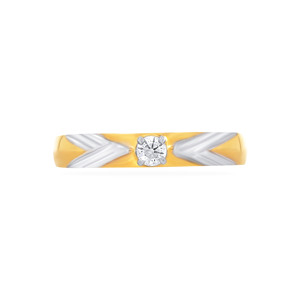 Luxury Two Tone Gold Plated Solitaire <b>Ring</b> with Round Brilliant Cut Lab Grown Diamond White Rhodium Crisscross Band for Women - Product Image 3