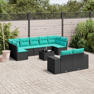 Set Divano da Esterno 10 Pezzi in Polyrattan Nero con Cuscini, Elegante Soluzione Salvaspazio Modello D0100X3M39X - Product Image 1