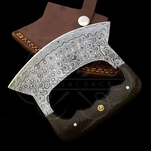 Cuchillo Ulu de acero de Damasco hecho a mano con mango de Micarta y funda de cuero, cuchilla versátil para picar, Ulu compacto para cocinar - Product Image 3