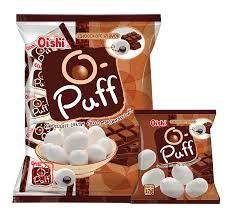 Oishi Puff <b>Chocolate</b> Filled Marshmallows Candy 84g Bag White Ball Shape Sweet Taste - Product Image 2
