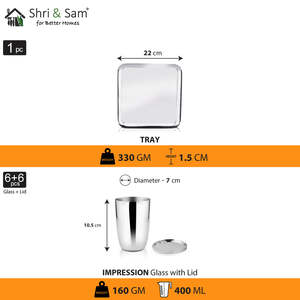 <b>6</b> PCS Stainless Steel and <b>Glass</b> with Lid Impression Tray Premium Beverage Serving <b>Set</b> - Product Image 3