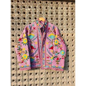 Chaqueta de Invierno para Mujer, Lavanda, Bordada con Flores, Tejida a Mano, Estilo Boho, Acolchada, de Algodón, Vintage, Étnica, Talla Grande - Product Image 1