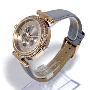 Reloj de Cuarzo Multifunción de Alta Calidad para Mujer, Caja de Aleación con Correa de Cuero y Anillo de Alambre, Piedras Checas en la Esfera - Product Image 2