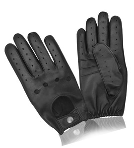 Gants de conduite en cuir de mouton noir avec doigts perforés et sangle de poignet réglable pour hommes et femmes - Product Image 2