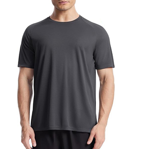 Short Sleeve Charcoal Grey Textured <b>Mens</b> Swim Shirt Athletic Fit UV Sun Protection Quick Dry Rash Guard - Product Image 1