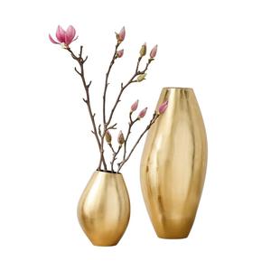 Ensemble de 2 vases à fleurs classiques de forme ovale en métal pour la décoration de la maison, vases à fleurs vintage à bandes dorées et ivoire, pour table - Product Image 4