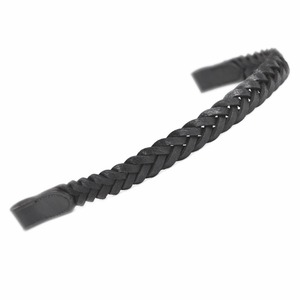 Nueva diadema de cuero para caballo, hecha a mano con diseño trenzado, en negro, marrón y tostado, con extremo de lazo cosido. - Product Image 1