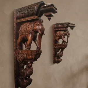 Traditional Bamboo & Wooden <b>Elephant</b> Wall Shelf Art Deco <b>Decorative</b> Bracket with Scenic Pattern 2pcs for Home Living Room - Product Image 3
