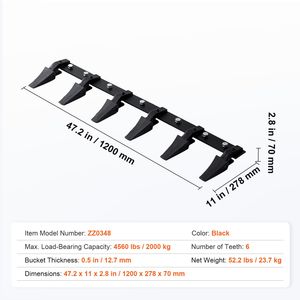 Benna per Trattore Skidsteer con Barra a 48 Denti per Carichi Pesanti, Barra a 6 Denti con Capacità di Carico di 4560 Libbre, Bullone per Trattori da 60+ CV - Product Image 4
