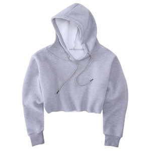 Sudadera con capucha corta de forro polar oversize gris para mujer, estilo urbano, de longitud corta, para invierno, con logo frontal, informal, OEM - Product Image 1