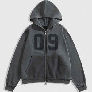 Custom DTG Printing Long Sleeve <b>Zip</b> Up Boxy Hoodie Heavyweight 460 GSM Oversized Streetwear Y2K Distressed Cropped Hoodie for Me - Product Image 1