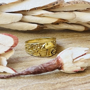 Bague large en laiton plaqué or 18 carats pour femme, motif champignon céleste, style bohème, vente en gros - Product Image 3