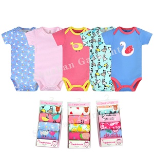 Vêtements pour bébé de 0 à 24 mois, barboteuses à manches courtes d'été, cinq pièces côtelées, vêtements pour bébé de 0 à 1 an, barboteuse imprimée - Product Image 2