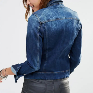 Veste en jean déchirée 100 % coton pour femme, coupe courte et régulière, col rabattu, boutonnée, style décontracté streetwear, broderie automne - Product Image 5