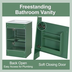 Mueble de Baño Verde de 20 Pulgadas con Lavabo, Estante en la Puerta y Estante Ajustable - Product Image 6
