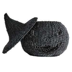 Cesta Tejida Negra Gótica con Tapa de Sombrero de Bruja, Almacenamiento Artesanal con Forma de Calabaza para Decoración Espeluznante del Hogar - Product Image 3