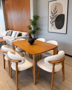 Juego de Comedor Contemporáneo de Madera de Teca Sólida Moderna con Sillas Tapizadas, 6 Piezas, Ecológico, para Uso en Hoteles, Hecho en Indonesia - Product Image 1