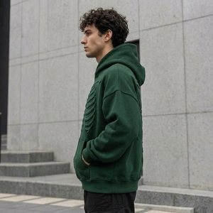 Sudadera con Capucha Oversize para Hombre, Verde Oscuro, con Relieve, 100% Algodón, para Invierno, Estilo Urbano, con Bolsillo Frontal con Logotipo, 2 Piezas - Product Image 5