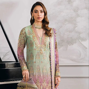 Traje Plazzo Moderno Semisentado de Georgette Sintética Bordada para Bodas y Diwali - Product Image 1