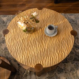Tavolino da Caffè Rotondo in Legno Massello a 2 Ripiani Stile Mid-Century Moderno per Soggiorno con Ripiano Portaoggetti - Product Image 2