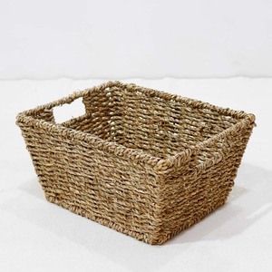 Premium Natural Seagrass <b>Storage</b> <b>Basket</b> <b>Rectangular</b> Shelf Organizer Tray with Integrated Handles - Product Image 2