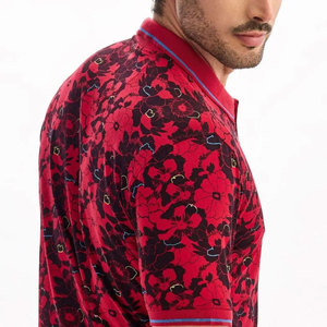 Men's Red Floral Print Short Sleeve Polo <b>Shirt</b> Regular Fit Casual Cotton Oxford Breathable Woven Design - Product Image 4