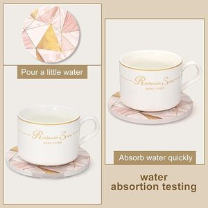 Luxury <b>Marble</b> Pattern Coaster <b>Set</b> with Gold Metal Holder Round Drink Coasters for <b>Coffee</b> <b>Table</b> Dining Home Decor - Product Image 2