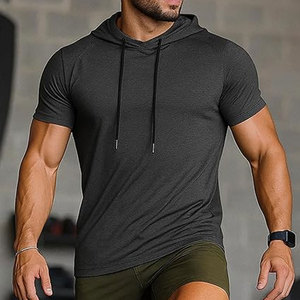 เสื้อฮู้ดออกกำลังกายแขนสั้นน้ำหนักเบาสำหรับผู้ชาย เสื้อยืดมีฮู้ดแบบแห้งเร็วสำหรับยิม วิ่ง ฝึกซ้อม ระบายอากาศได้ดี ซึมซับเหงื่อ - Product Image 3