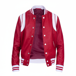 Veste bomber varsity en cuir de vachette rouge de haute qualité, style baseball, coupe-vent, boutonnée, veste de lycée tendance, veste letterman - Product Image 1