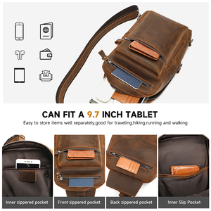 Bolso Bandolera de Cuero Genuino para Hombre, Gran Capacidad, Mochila de un Solo Hombro, Bolso de Viaje, Bolso de Pecho de Cuero para Hombre - Product Image 3