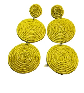 Pendientes colgantes redondos con cuentas moradas hechos a mano, con diseño de círculos, estilo bohemio para mujer, accesorios de joyería de moda. - Product Image 3