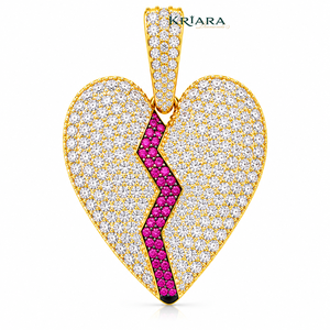 Pendentif cœur en argent 925 et or 18 carats avec diamant de laboratoire et rubis à effet craquelé, bijou de luxe unisexe pour un usage quotidien - Product Image 5