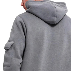 Men Grey Hooded <b>Tracksuit</b> Set Cargo Pockets Full Sleeve Casual Sweatshirt And Pants Solid Color 100 Cotton Autumn Wear - Product Image 4