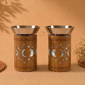 Juego de Quemadores de Incienso de Metal y Madera con Incrustaciones de Madreperla Brillante en Forma de Luna y Estrellas, Agrega un Ambiente Mágico a tu Espacio Sagrado - Product Image 1